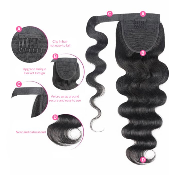 Simidola Wrap-around Ponytail Extension Hair Body Wave Ponytail With Clip In 100% Human Hair