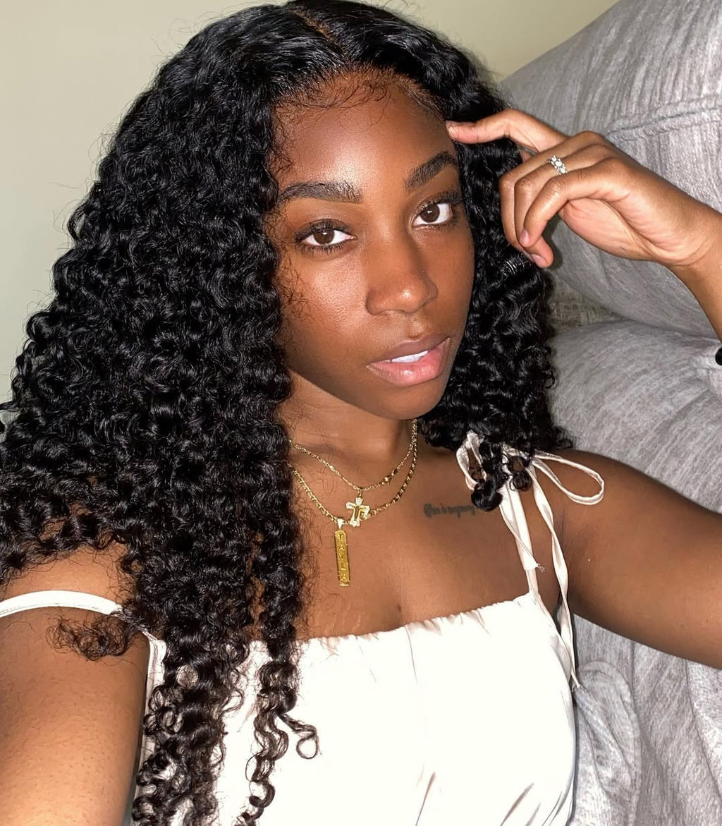 Simidola 4C Edges 13x6 | Type 4C Kinky Edges Human Hair Water Wave 13x6 Lace Frontal Wig With Realistic Hairline