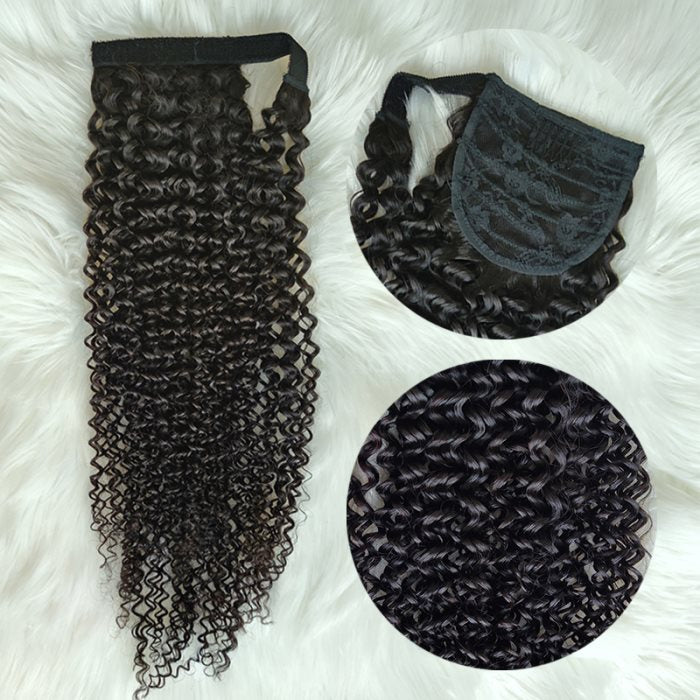 Simidola Wrap-around Magic Velcro Ponytail Extension Hair Kinky Curly Ponytail With Clip In 100% Human Hair