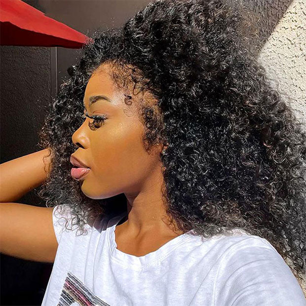Seegethair Drawstring Afro Curly 3 in 1 Half Wigs With 4C Hairline Natural Blend Half Human Hair Wigs For Women