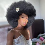 Seegethair 70s Bouncy Curly Wigs Afro Curly Wig With Bangs Short Bobcut Fluffy Human Hair Wigs Natural Blend