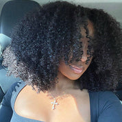 3 In 1 Half Wig With Elastic Band 250% Density Afro Curly Human Hair Wigs Friendly To Beginners Natural Hairline
