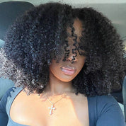 3 In 1 Half Wig With Elastic Band 250% Density Afro Curly Human Hair Wigs Friendly To Beginners Natural Hairline