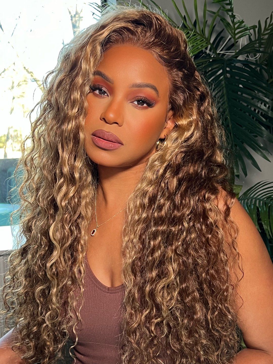 Simidola Highlight Brown Color 7x5 Lace Water Wave Wear Go Glueless Wig Pre Plucked Natural Hairline