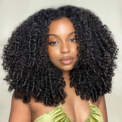 Seegethair  Burmese Curly Hair Half Wigs 250% Density With Finger Curly At End Flip Over Curly Human Hair Wigs