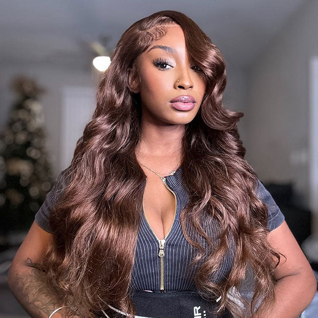 Vshow Chocolate Brown Layered Cut Glueless Wigs Face Framing Body Wave Human Hair Wig