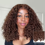 Seegethair Chocolate Brown Glueless Wear Go Wigs Burmese Curly Pre-Cut 13x6 Lace With Adjustable Drawstring