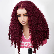 Seegethair 99J Burgundy Burmese Curly Hair Wear Go Glueless Human Hair Wigs 10x6 Pre Cut Lace Front Wig