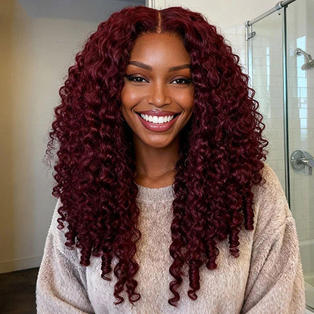 Seegethair 99J Burgundy Burmese Curly Hair Wear Go Glueless Human Hair Wigs 10x6 Pre Cut Lace Front Wig