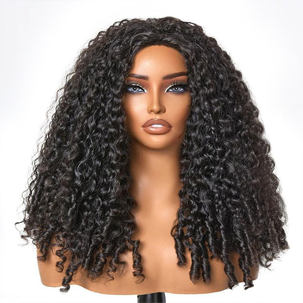 Seegethair  Burmese Curly Hair Half Wigs 250% Density With Finger Curly At End Flip Over Curly Human Hair Wigs