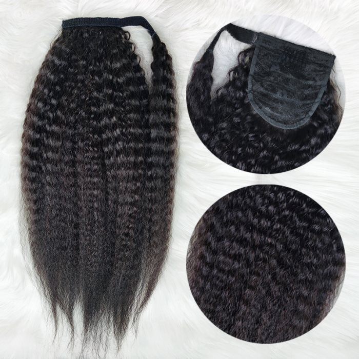 Simidola Wrap-around Magic Velcro Ponytail Extension Hair Kinky Straight Ponytail With Clip In 100% Human Hair