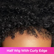 Seegethair Drawstring Afro Curly 3 in 1 Half Wigs With 4C Hairline Natural Blend Half Human Hair Wigs For Women