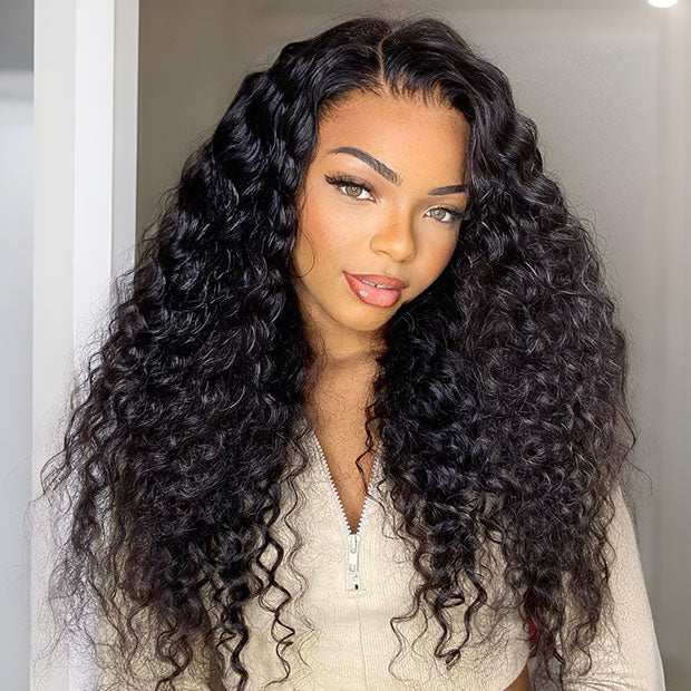 250% Density Deep Curly V Part Wigs With Drawstring No Leave Out Side Part Available Deep Wave Glueless Human Hair Wigs