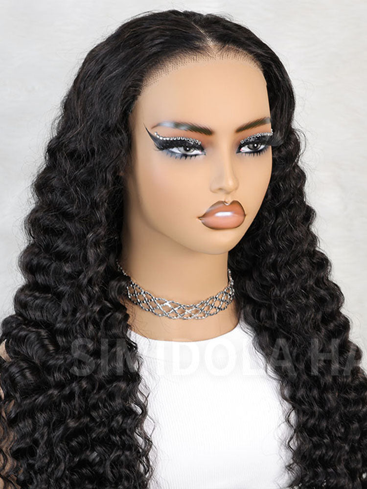Simidola Pre-bleached 7x5 Pre-cut Pre-plucked Deep Wave Hair Wear Go Glueless Wig With Drawstring