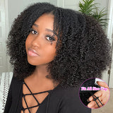 Seegethair Glueless Wigs V Part Afro Curly Wig No Leave Out Thin Part Human Hair Wig With Drawstring Beginner Friendly