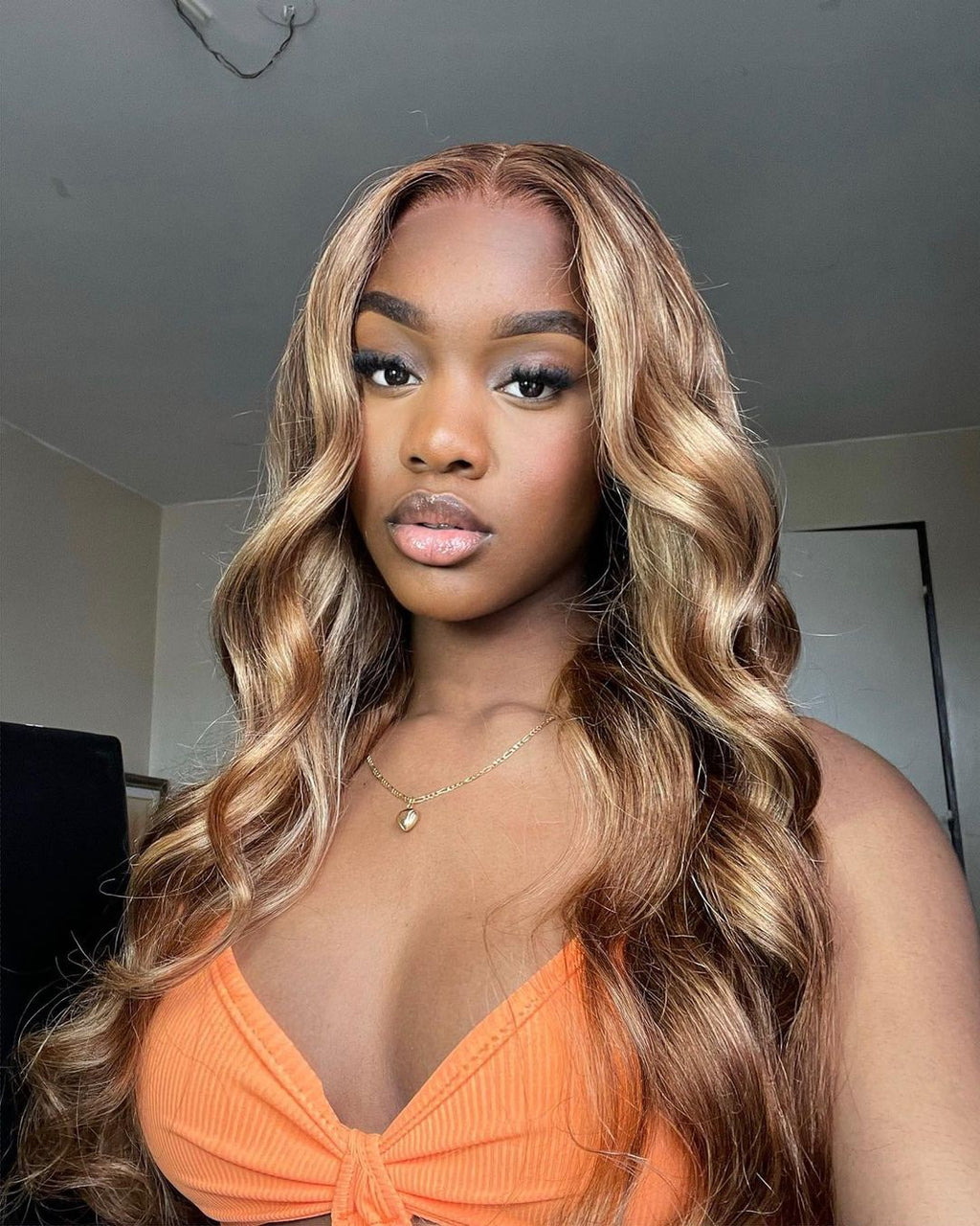 Simidola Highlight Brown Color 7x5 Lace Body Wave Wear Go Glueless Wig Pre Plucked Natural Hairline