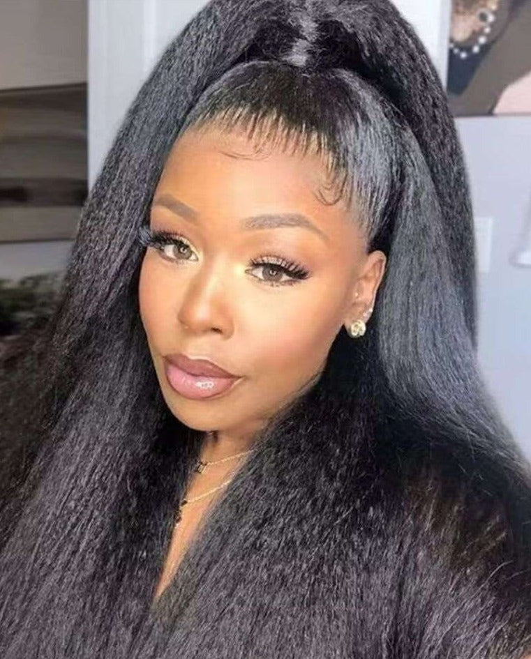 Simidola Glueless Kinky Straight 3 In 1 Half Wig Drawstring Band Wear Go Wig Invisible Hairline