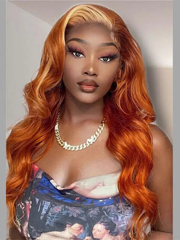 Simidola Ginger Orange With Blonde Streaks Color Body Wave Wig