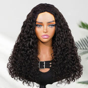 Seegethair Indian Curly 3 In 1 Half Wigs Natural Blend Human Hair Wigs With Drawstring Flip Over Curly Hair Glueless Wigs