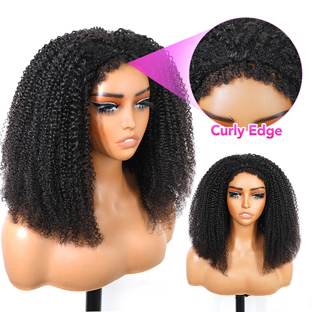 Seegethair Drawstring Afro Curly 3 in 1 Half Wigs With 4C Hairline Natural Blend Half Human Hair Wigs For Women