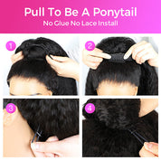 3 In 1 Half Wig With Elastic Band 250% Density Afro Curly Human Hair Wigs Friendly To Beginners Natural Hairline