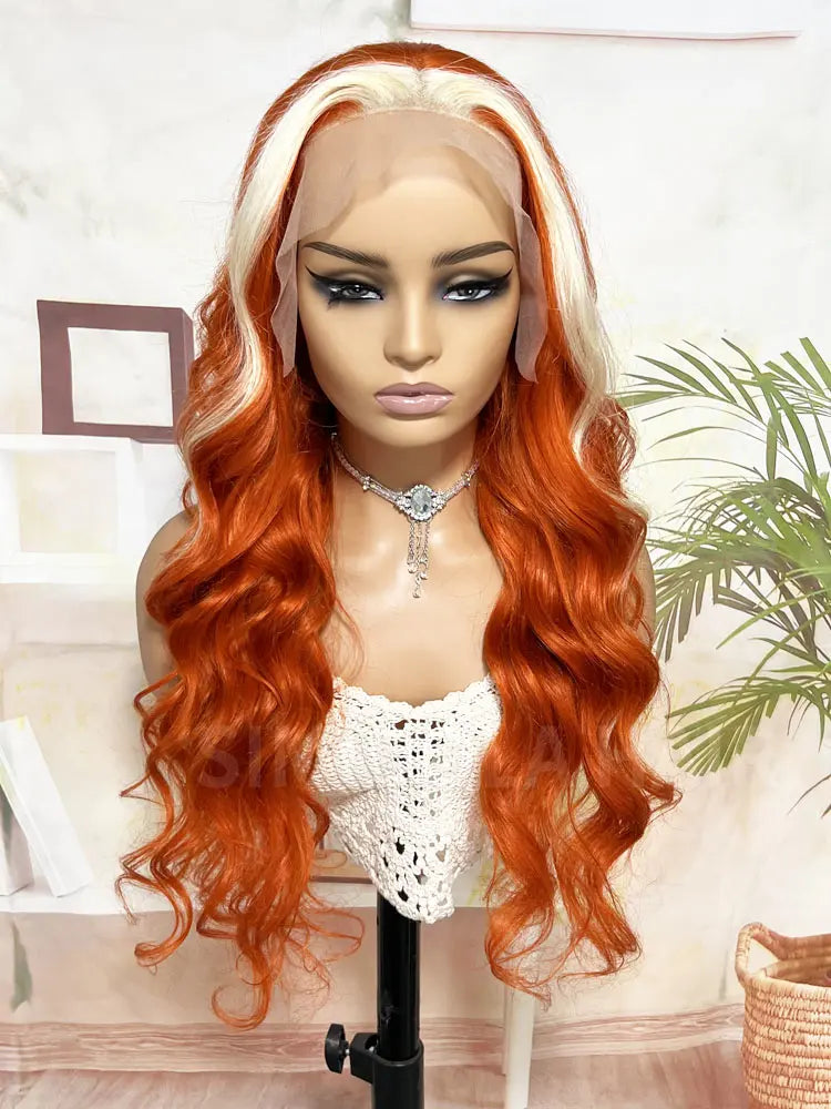 Simidola Ginger Orange With Blonde Streaks Color Body Wave Wig