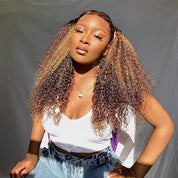 Ombre 4/27 Highlight Kinky Curly Hair V Part Human Hair Wigs No Leave Out Install