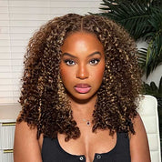 Seegethair Kinky Curly Hair Highlight Wig Wear Go Wigs Glueless 4x6 HD Lace Wigs 180% Density