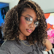 Seegethair  3 In 1 Drawstring Half Wigs Kinky Curly Highlight Color Human Hair Wigs Flip Over Wig
