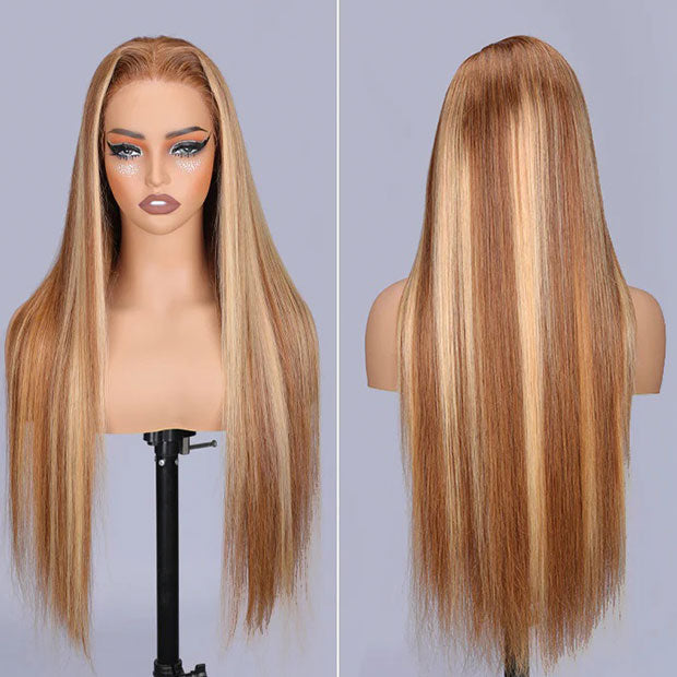 Seegethair Straight Human Hair Wigs Ombre Highlight Wear Go Glueless Wigs 360 Pre Cut Lace Wigs