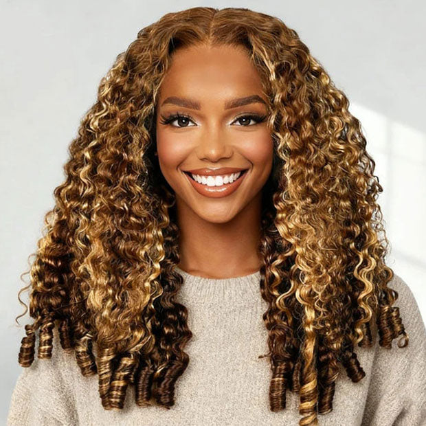 Seegethair Ombre Highlight Burmese Curly Hair Wear Go Glueless Wigs 10X6 Pre Cut Lace Wigs With Drawstring