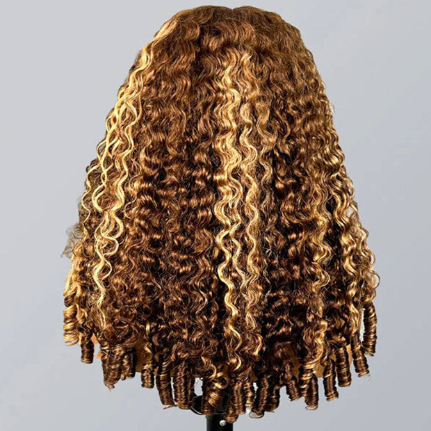 Seegethair 250% Ombre Highlights 3 In 1 Half Wigs Burmese Curly Glueless Human Hair Wigs WIth Drawstring