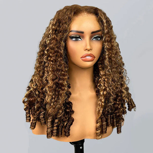 Seegethair Ombre Highlight Burmese Curly Hair Wear Go Glueless Wigs 10X6 Pre Cut Lace Wigs With Drawstring