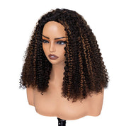 Seegethair  3 In 1 Drawstring Half Wigs Kinky Curly Highlight Color Human Hair Wigs Flip Over Wig