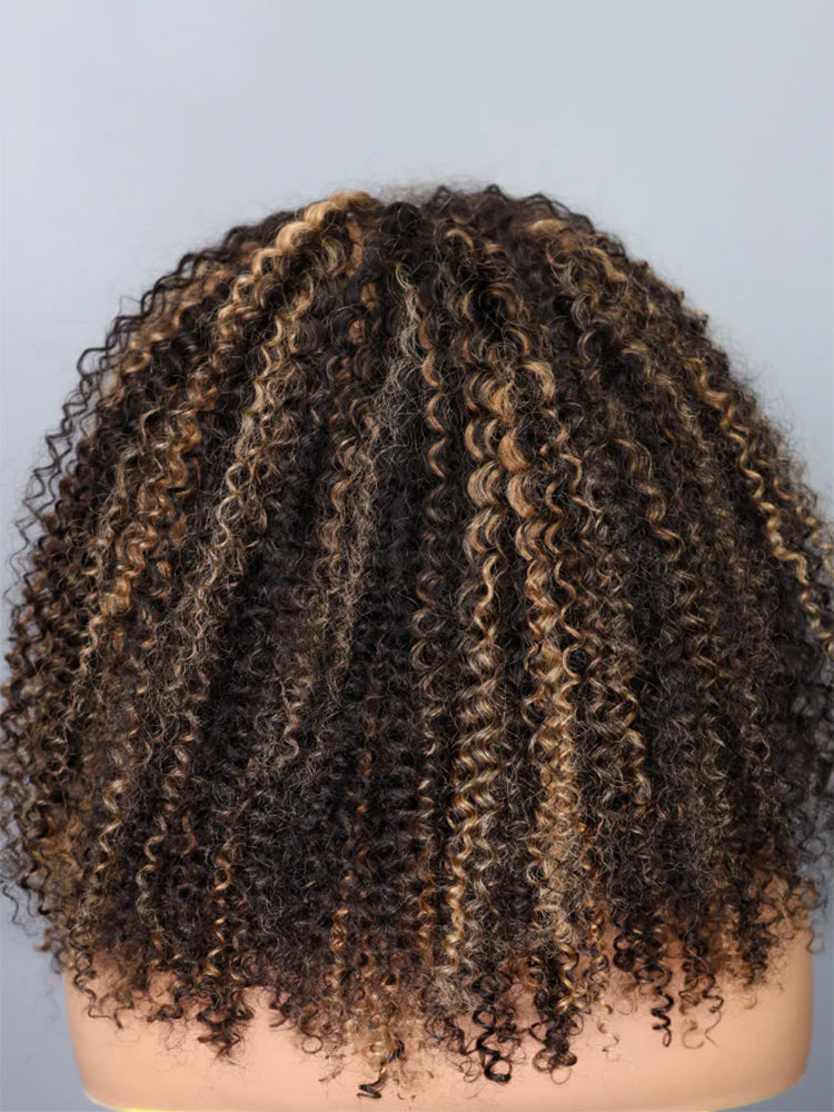 Simidola Glueless 3 In 1 Half Wig Highlight Brown Kinky Curly Half Wig Draw-strings Flip Over Wig