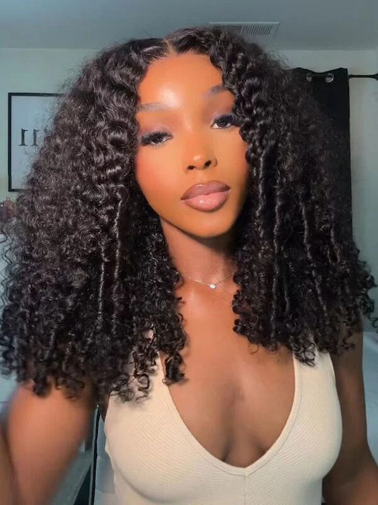 Simidola Raw Burmese Curly 7x5 9x6 Lace Human Hair Wear Go Wig With Elastic Drawstring Seamless Flip Over Wig for Beginners