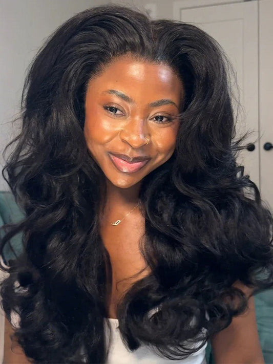 Simidola Glueless New In Pre-Styled Butterfly Cut Layered Kinky Straight U Part Wig Natural Black Human Hair Wigs
