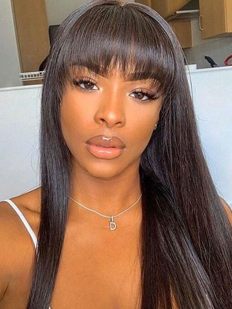Pre-Everything 7x5 9X6 Straight Hair With Bangs Blunt Cut Soft Face-Framing Bangs Human Hair Wear Go Wig