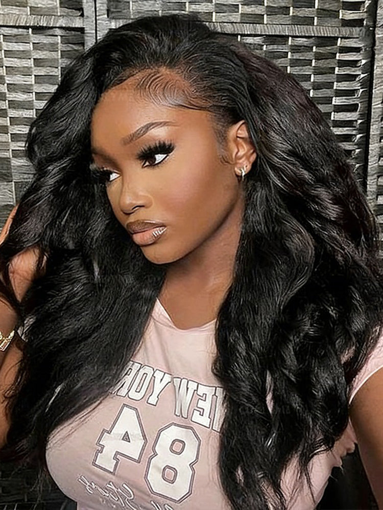 Simidola Glueless New In Pre-Styled Layered Cut Kinky Straight Half Wig Natural Black With Drawstring Invisible Hairline Human Hair Wigs