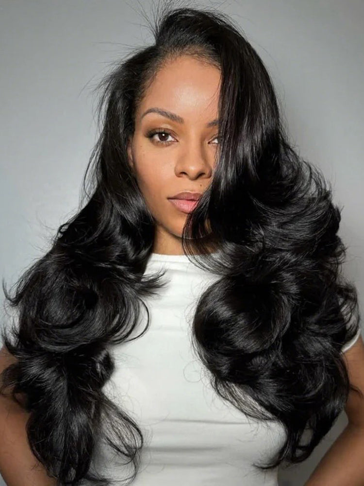 Simidola Glueless New In Pre-Styled Butterfly Cut Layered Half Wig Sew In Wig Natural Black Human Hair Yaki Straight Wigs