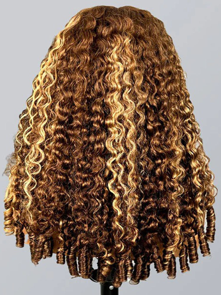 Simidola Glueless 3 In 1 Half Wig | Burmese Curly Highlight 4/27 Color Wear Go Half Wig With Elastic Drawstring Flip Over Wig
