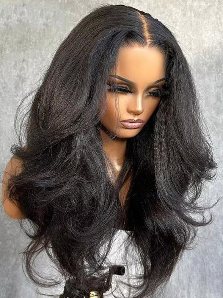 Simidola Pre-Styled Layered Cut Kinky Straight Glueless Wig Bleached Knots 13x4 13x6 HD Lace Front Wear Go Wig With Flexible Fit Drawstring
