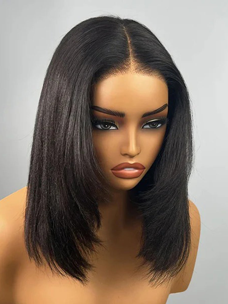 Simidola Yaki Straight Layered Cut 9x6 Tpart Wear Go Bob Wig Natural Black Deep Part Lace Glueless Wig