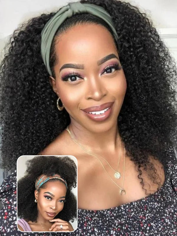 Simidola Afro Kinky Coily Hair Headband Wig Adjustable No Lace Wigs