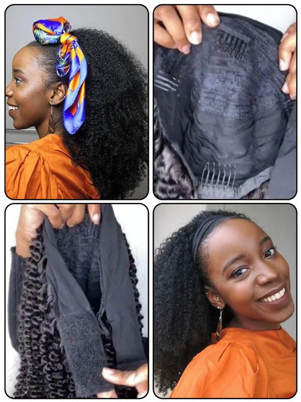 Simidola Afro Kinky Coily Hair Headband Wig Adjustable No Lace Wigs