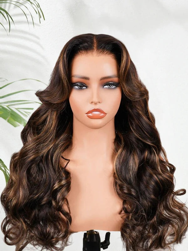 Simidola 9x6 Lace Highlight Balayage Color Body Wave Glueless Wear Go Wig