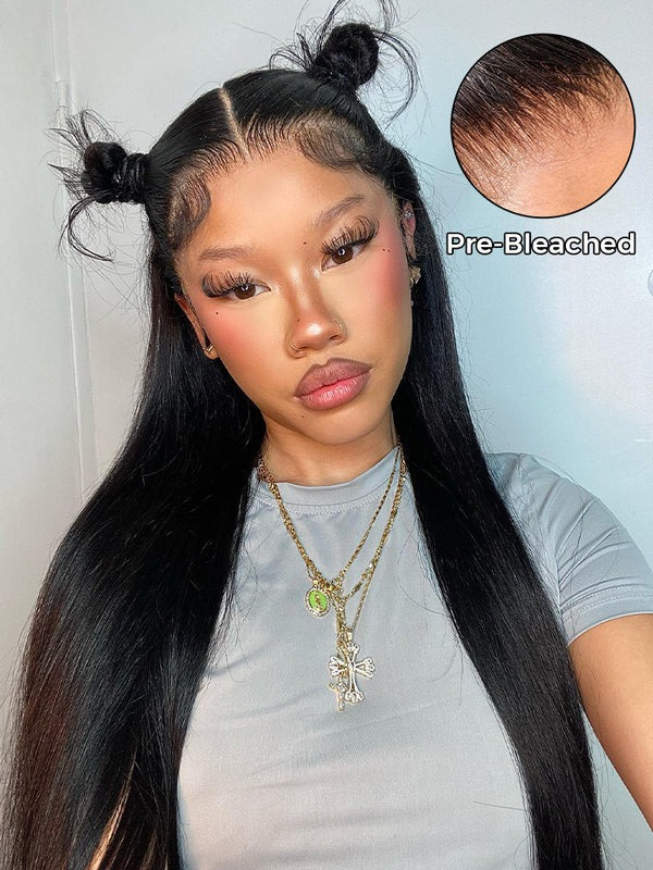 Simidola Pre-Bleached Knots 13x4 13x6 HD Lace Straight Human Hair Wear Go Glueless Wig With Elastic Drawstring