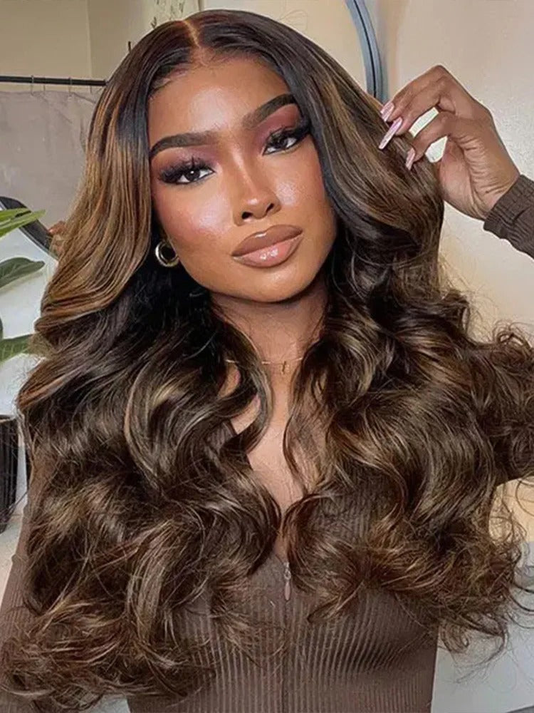 Simidola Glueless Highlight Balayage Color Body Wave 7x5 Glueless Wig Pre-cut Lace Wear Go Wig