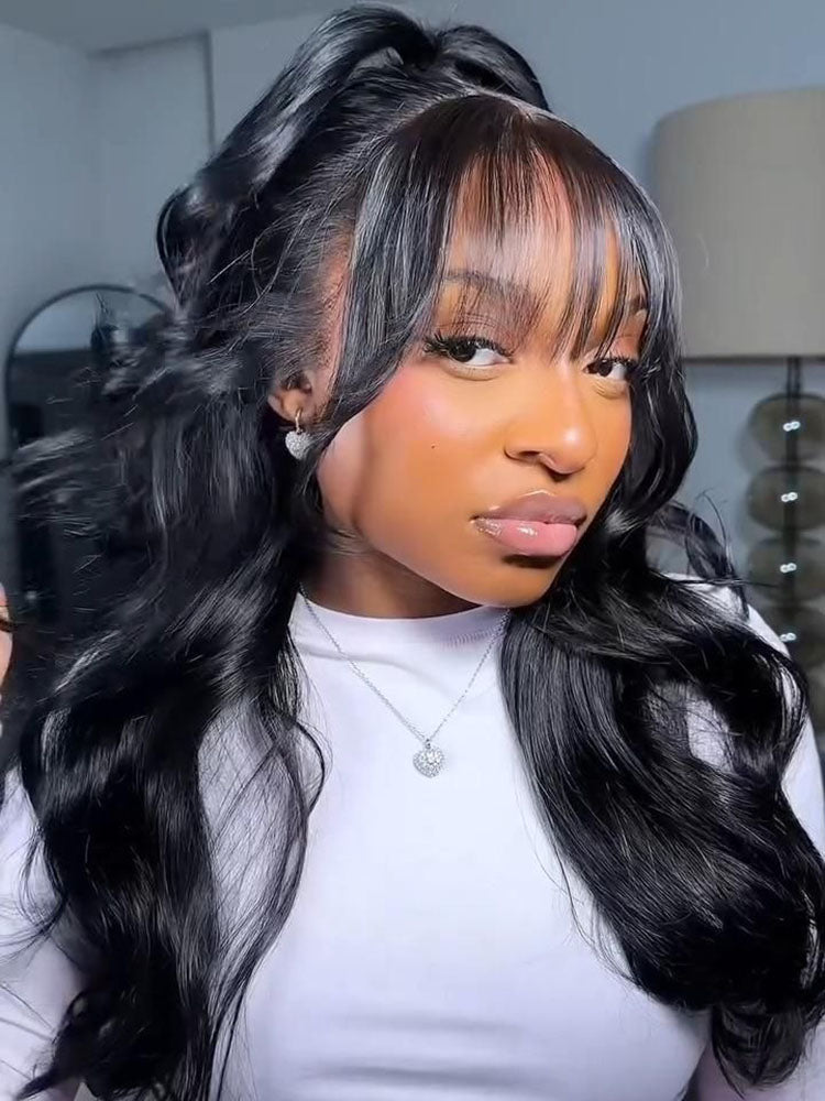 Simidola Pre-Everything Body Wave With Curtain Bangs 13x4 13x6 HD Lace Human Hair Wear Go Glueless Wig With Elastic Drawstring