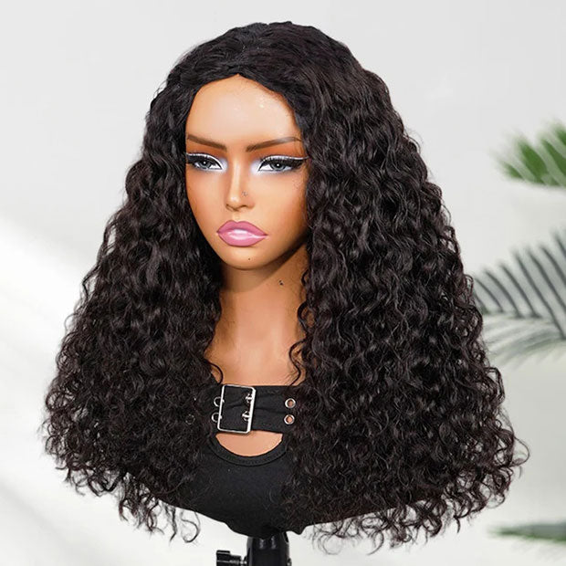 Seegethair Indian Curly 3 In 1 Half Wigs Natural Blend Human Hair Wigs With Drawstring Flip Over Curly Hair Glueless Wigs